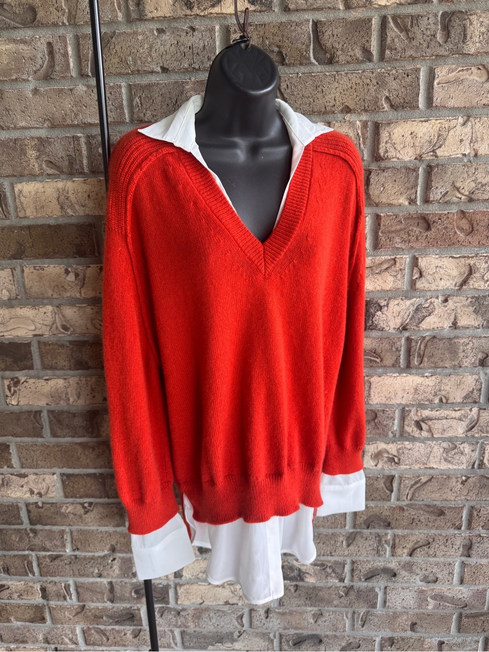 Brochu Walker The Looker Layered V Neck Wool Cashmere Sweater Red M - Picture 4 of 12